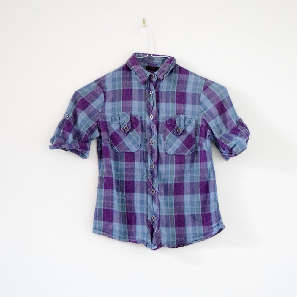 ANTHROPOLOGIE LUX Buffalo Plaid Button Down Roll Tab Shirt | Size XS